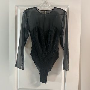 Vintage gold label Victoria’s Secret sheer/lace black bodysuit